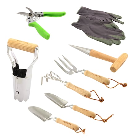 Prime-Line WORKPRO 9PC Garden Tool Set, Heavy-Duty SS, Storage Tote Bag, Gardening Gloves, 7 Hand Tools W005009WE